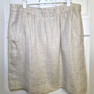 LOFT 100% Linen Woven Shimmer Elastic Waistband Side Zip Lined Skirt-Sz 14 Beige